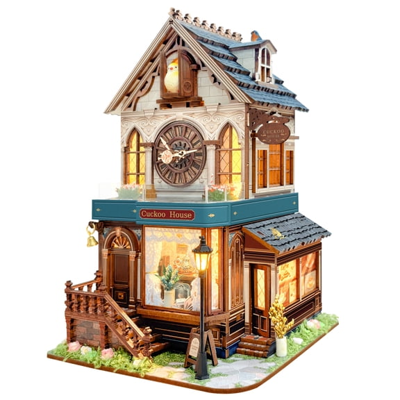Strucwood DIY Book Nook Kit Cuckoo House: 3-Mode Touch Switch, Sound Effects & LED, 3D Wooden Puzzle Gift for Adults（SQ-61）