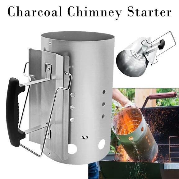 Waaoon-Charcoal Chimney BBQ Chimney Starter For Outdoors Grilling Quick Rapid Fire with Safety Handle Black