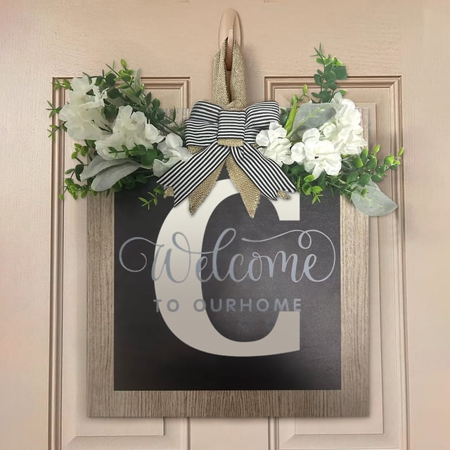 Xihbxyly Oferta Diaria Corona para Puerta de Entrada con Apellido Durante Todo El Año, Placas Decorativas Colgantes Frente a La Puerta