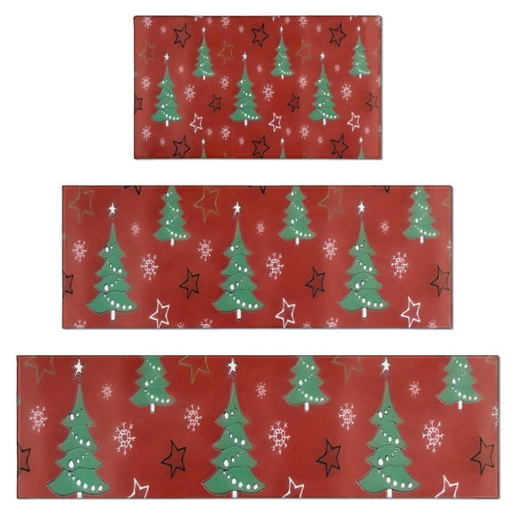 Red Christmas Tree Pattern Kitchen Rugs Sets Of 3,Kitchen Runner Rugs Non Skid Washable,Decorative Kitchen Floor Mats for Kitchen,Sink,Laundry,17"x30" 17"x47" 17"x59"
