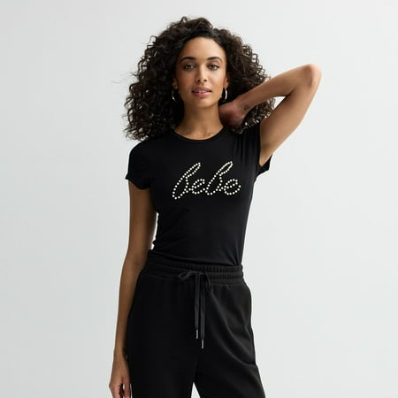 Women's bebe Embellished Crewneck T-Shirt Color: Black Size: SMALL