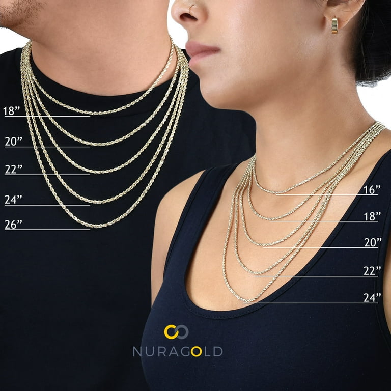 Nuragold 10k Yellow Gold 3mm Rope Chain Diamond Cut Necklace, Mens