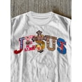 thumbnail image 3 of Religious Faith, Multi-Color Gemstone Cross & Jesus Graphic Print Women Crew Neck T-Shirt, 3 of 4