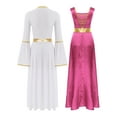 thumbnail image 2 of Nyeemya Women's 2 Piece Lyrical Dance Outfit Liturgical Worship Maxi Dress with Praise Dance Tunic Hot Pink&White XL, 2 of 7