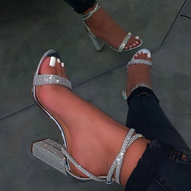 Drdrill Rough Heel Hebilla de tacón alto con sandalias de mujer con punta expuesta Wmkox8yii shjk4636