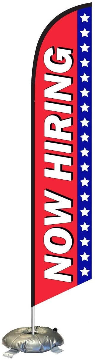 Now Hiring Windless Feather Swooper Flag Banner Sign Kit
