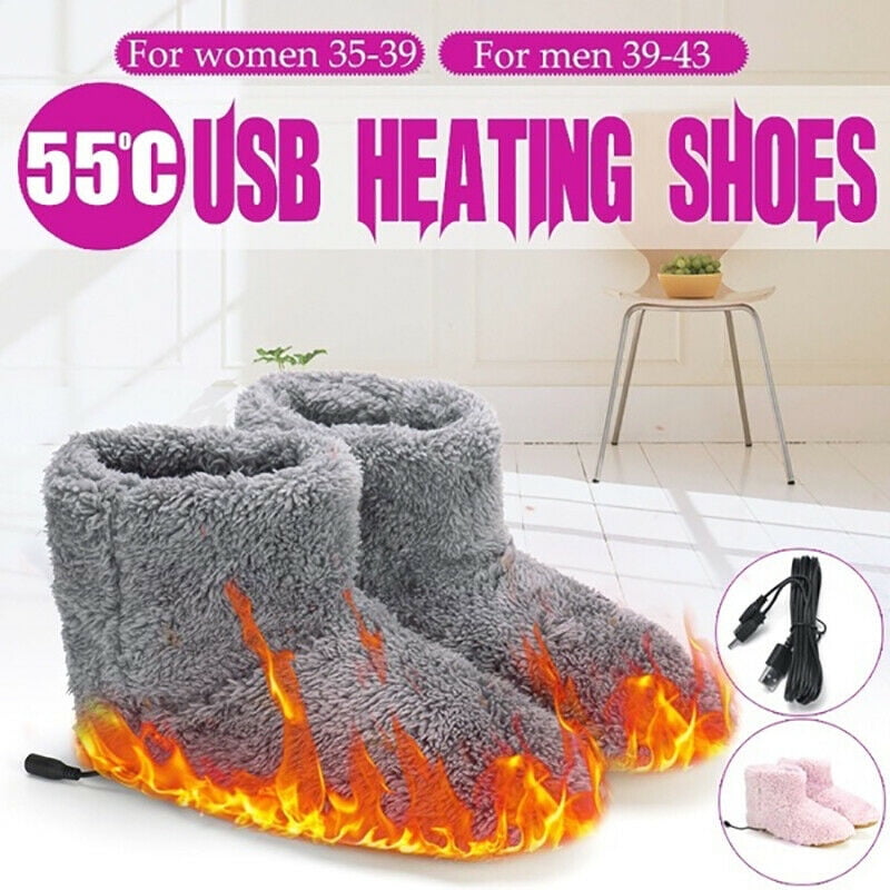 USB Electric Heated Foot Warmer Warming Plush Boots Warm Heating Shoes Washable 