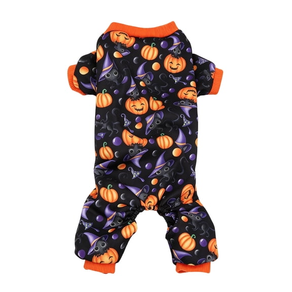 Dog Cat Pumpkin Elf Halloween Costume, Cute Festive Outfit with Leaf Collar, Soft Holiday Pet Apparel for Fun Cosplay Fall Party Black S