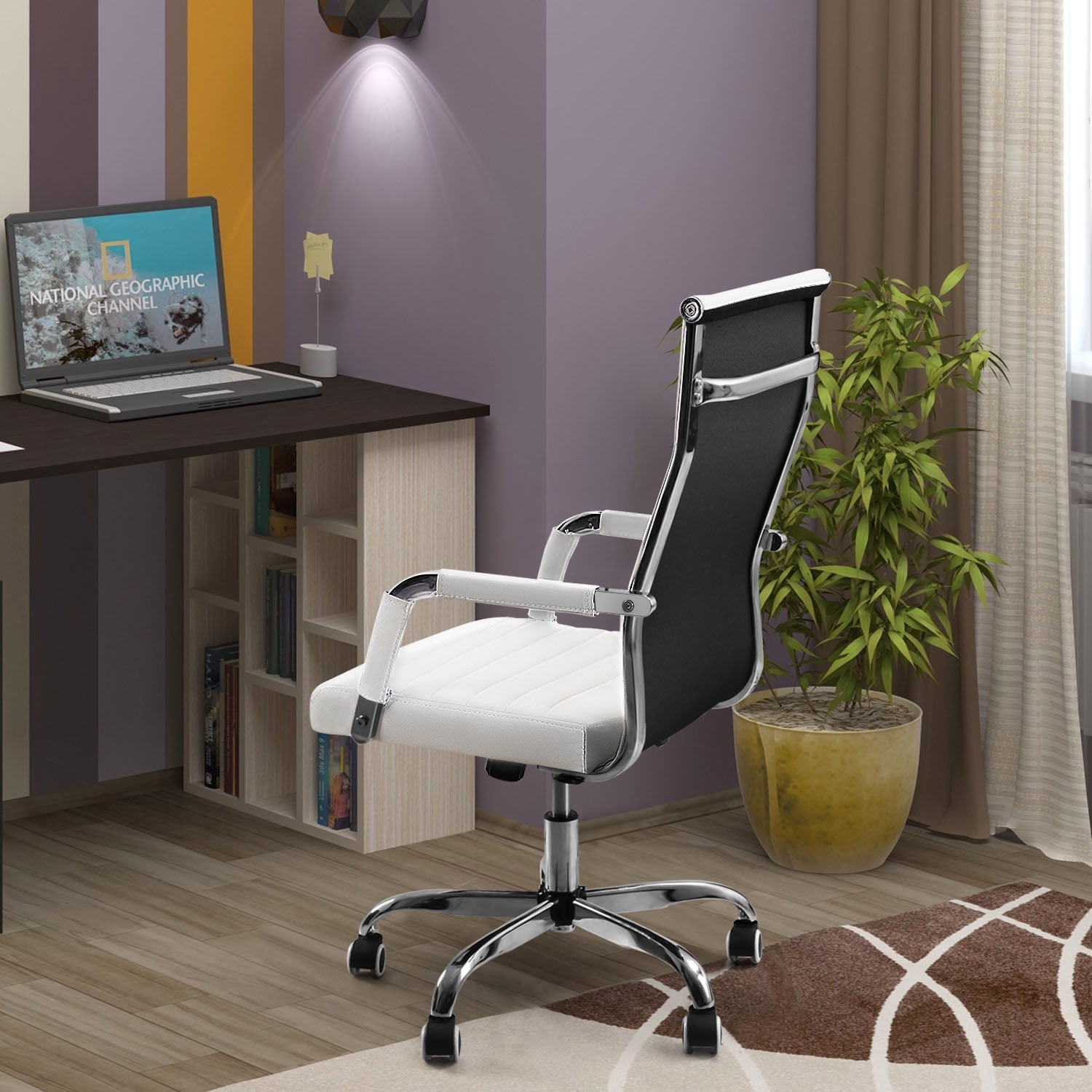 Lacoo Mid-Back Faux Leather Office Desk Chair Executive Conference Task Chair with Arms, White