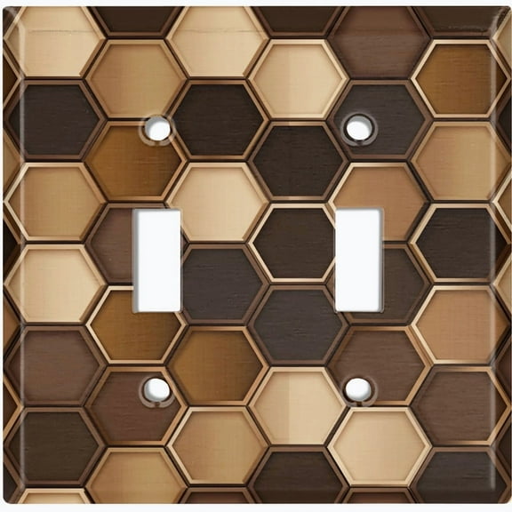 Metal Light Switch Wall Plate Outlet Cover (Printed Image of Wood Hexagon Mosaic Tiles - Double Toggle)