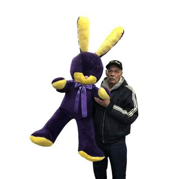American Made Giant Stuffed Bunny 60 Inch Soft Big Plush 5 Foot Rabbit Purple and Yellow Made in USA