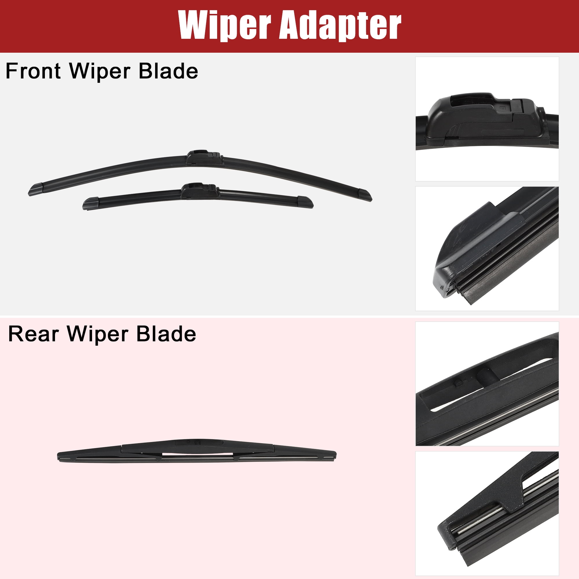 Unique Bargains 3 Pcs 28" 13" 14" Front Rear Windshield Wiper Blade Set Fit for Honda Fit with J / U Hook Black