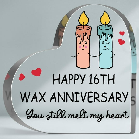 Anniversary Romantic Gifts for Couples, Happy 16th Wax Anniversary Heart Shape Acrylic Sign, Happy Anniversary Decorative Gifts for Husband Wife, Home Desk Acrylic Keepsake