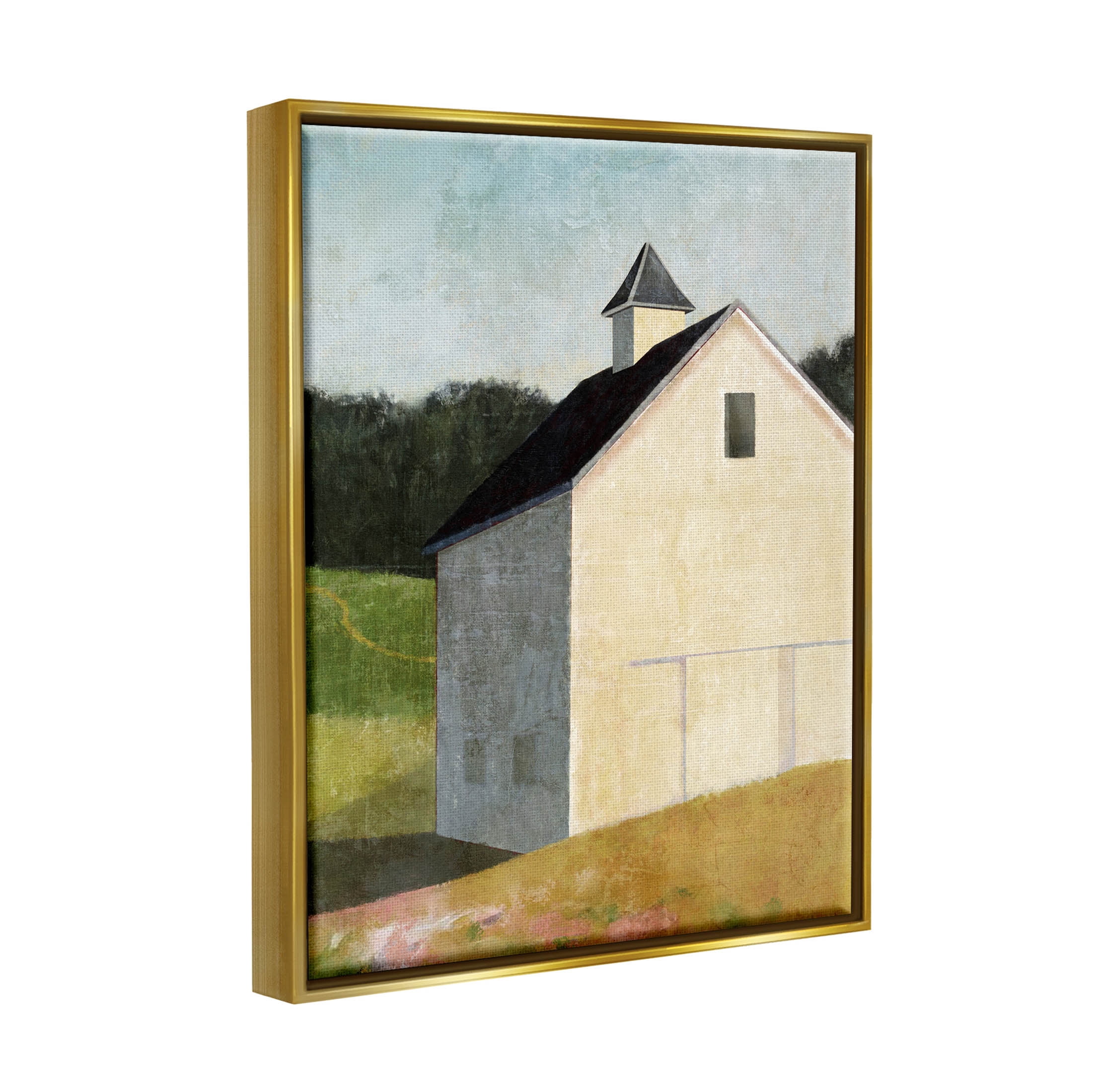 Stupell Industries Countryside Hills Barn Scenery Painting Metallic Gold Floating Framed Canvas Print Wall Art, Design by Suzanne Nicoll
