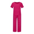 thumbnail image 4 of Womens 2 Piece Set Vacation Sets for Women Clothing Set Female V-Neck Short Sleeve Tops Pants Sets Full Pant Style S_1026 Women's Tracksuits Pink1 5XL, 4 of 8