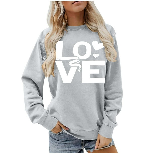Ounisa Womens Valentines Sweatshirt Love Heart Graphic Print Pullover Casual Long Sleeve Valentine's Blouse Top