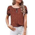 thumbnail image 3 of Blusa informal de manga corta con cuello redondo y estampado de camiseta informal para mujer Fridja  hjk5666, 3 of 7