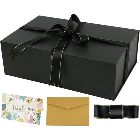 ThrottleT Large Black Gift Box14x9x4.5 inches,Gift Boxes with Magnetic Closure Lid,Ribbon and Card,Present Box for Birthady Valentine's Day Mother's Day Christmas,Anniversary