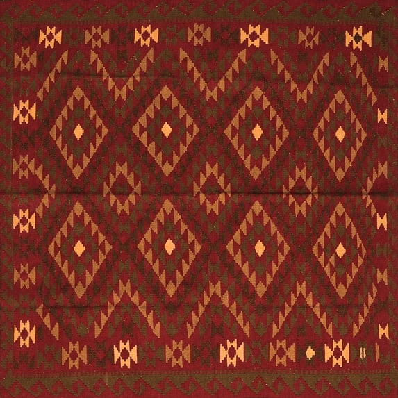 Ahgly Company Indoor Square Southwestern Orange Country Area Rugs, 7' Square