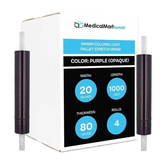 MMBM Purple Hand Stretch Wrap with Handles 20" x 1000' 4 Rolls 80 Gauge Opaque Film for Wrapping and Moving