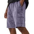 thumbnail image 2 of Men'S Vintage Wash Cotton Cargo Shorts Loose Fit Drawstring Waist Utility Shorts With Functional Pockets For Outdoor Hiking And Daily Activities Shorts,Purple,XXXL, 2 of 4