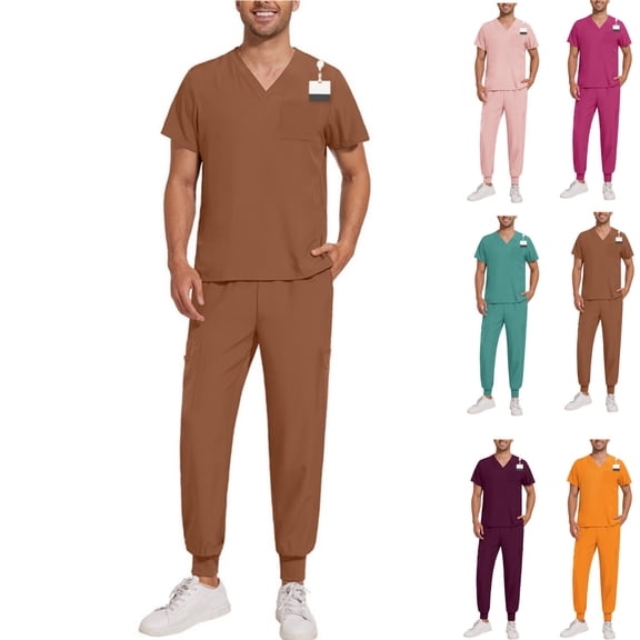 Scrubs for Men Stretch V-Neck Scrub Top Jogger Pant with Pockets Work Set Quick Dry Anti-Wrinkle Mens Scrubs Set