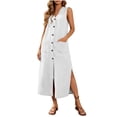thumbnail image 4 of Uscallm Women's V Neck Sleeveless Button Down Boho Maxi Dress Casual Flowy Long Travel Dresses Lightweight Summer Beach Sundress, White 2XL, 4 of 9