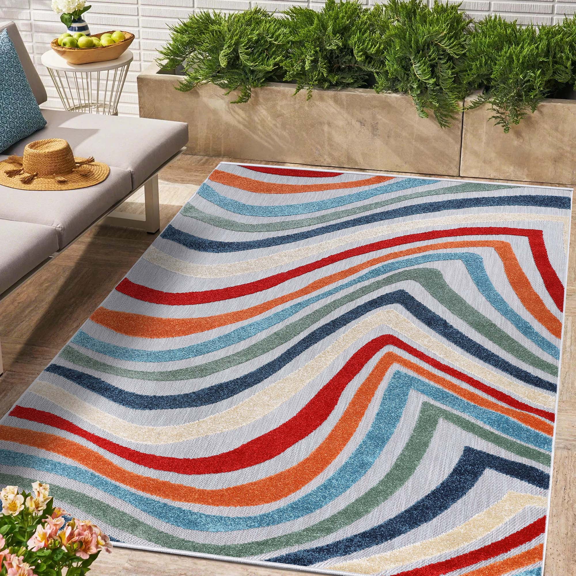 BNM Wave Coastal Striped Indoor Outdoor Area Rug, 4' x 6', Multicolor