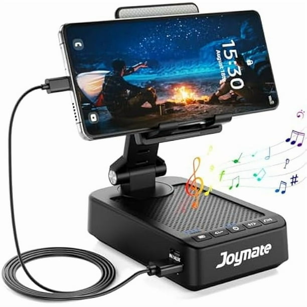 wonima11 Gifts for Men Women, Phone Stand with Bluetooth Speaker and Charging Function 360° Rotable Angle Adjustable Cell Phone Holder with HD Stereo Sound Fits All Phones,Tablet (Black)