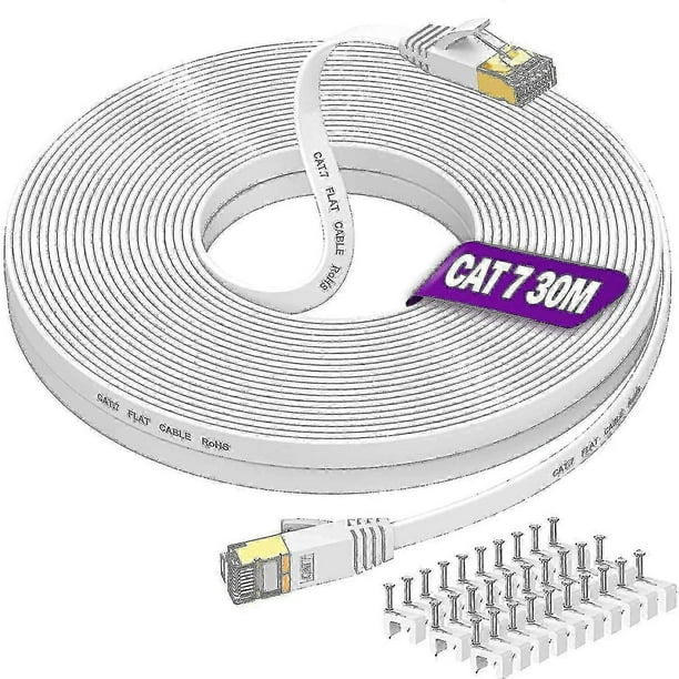Long Ethernet Cable 30m, Cat 7 High Speed Flat Internet Cable 30 Meters Network Cable White 10gbps 600mhz Rj45 Cable 100ft Shielded Lan Patch Cable Fo