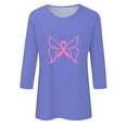 thumbnail image 4 of Alkepwun 3/4 Length Sleeve Tops for Women Octobor Breast Cancer Shirt Casual Pink Ribbon Print Graphic Tees Breast Cancer Awareness T Shirt Crew Neck Pullover Tops, 4 of 5