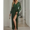 thumbnail image 3 of SWSMCLT Women's Long Sleeve Dresses Party High Waist Fitted Winter Deep V Neck Sequin Maxi Dress Fall Long V Neck Green Small, 3 of 4