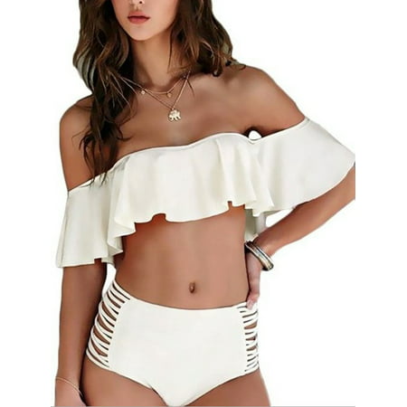 Sexy Women Off Shoulder Ruffle Bikini Set High Waist Swimsuit Swimwear Beachwear Bathing (Best Bathing Suits For Curvy Bodies)