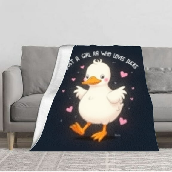 Cozy Soft Flannel Blanket - Durable Warm Throw for Sofa Travel & Bed - Adorable Cartoon Duck Design with Hearts