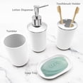 thumbnail image 5 of Bathroom Accessory Set, 4 pcs Shatter-Resistant Resin Bathroom Accessories Set Include Lotion Soap Dispenser Toothbrush Holder Soap Dish Modern Bathroom Decor, Gift for Home (Beige 4pcs), 5 of 7