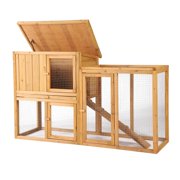 LVUYOYO Wooden Rabbit Hutch - Chicken Coop Bunny Cage Poultry Pet House for Small Animals - Indoor Outdoor Pet Cage with Ventilation Door, Removable Tray, Ramp, Hinged Asphalt Roof
