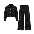 thumbnail image 7 of ATOGUTA Teen Girl Outfits Long Sleeve Jacket and Wide Leg Denim Pants Girls Clothing Sets 2PC Summer Outfits Size 3T-13, Black, 7 of 7