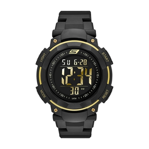 Skechers Ruhland 45MM Sport Digital Chronograph Watch with Plastic Strap and Case, Black and Gold