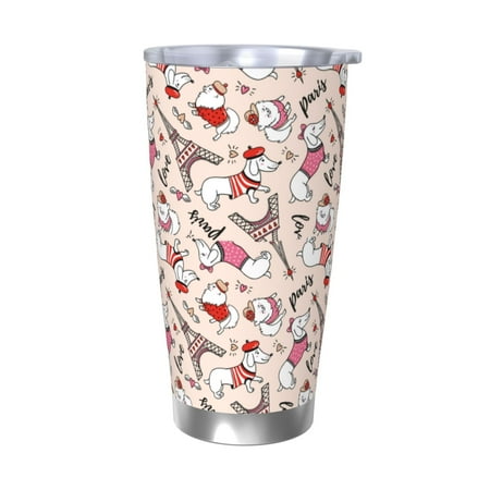 

KLL Dachshund And Eiffel Tower Print 40oz Stainless Steel Insulated Car Cup with Spillproof Lid - Keep Your Drink Hot or Cold on the Go-Without Straw