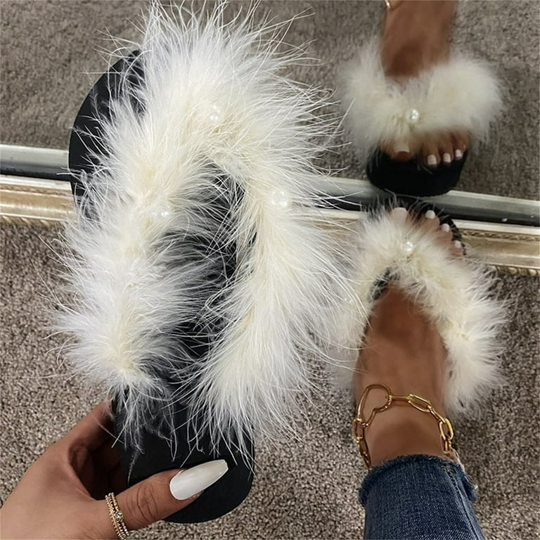 Slippers with mink fur in grey colour