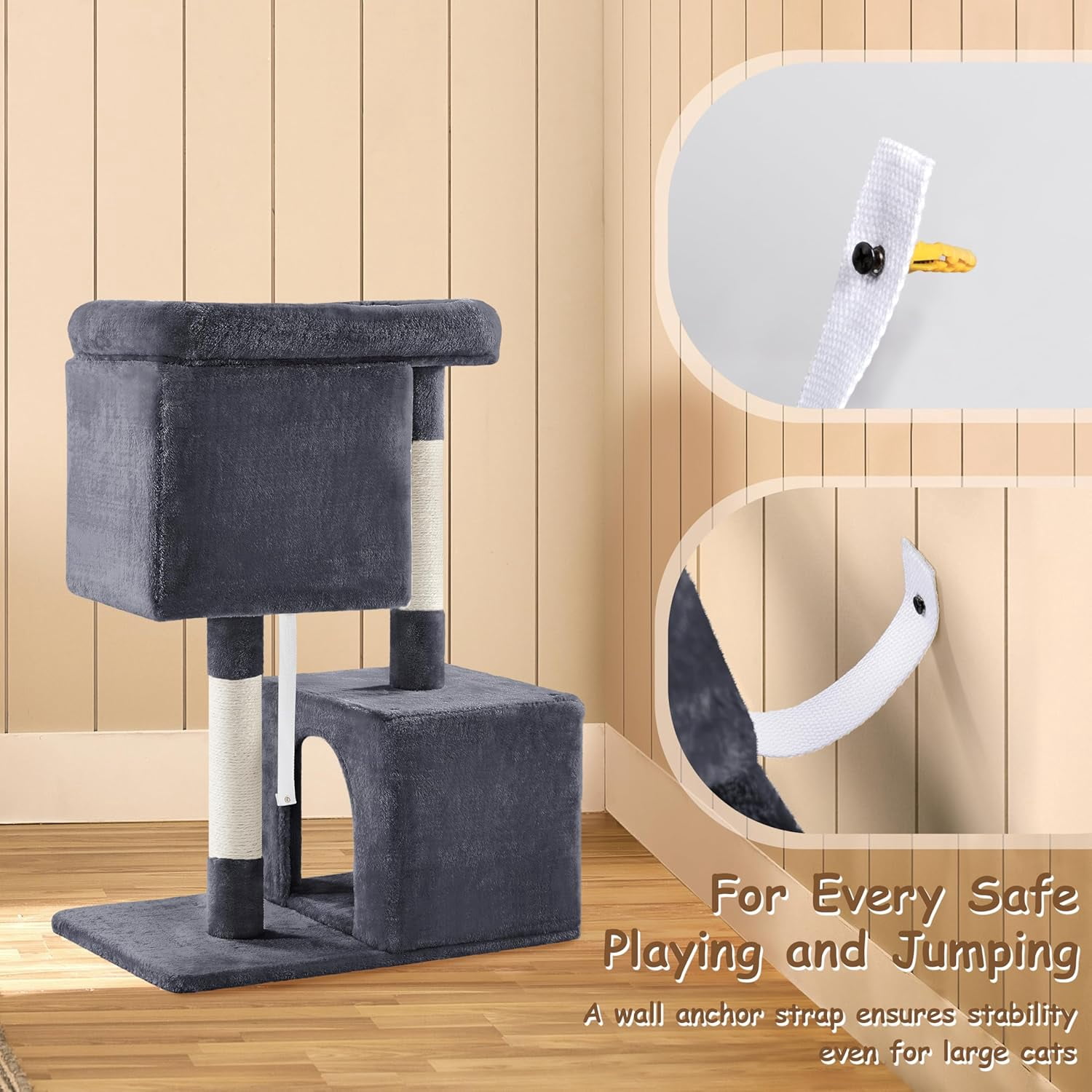 Librala  33.5in Cat Tree Tower for Indoor Cats w/2 Cozy Plush Condos, Oversized Perch & Sisal Scratching Posts, Stable Cat Stand House for Large Cats & Pets