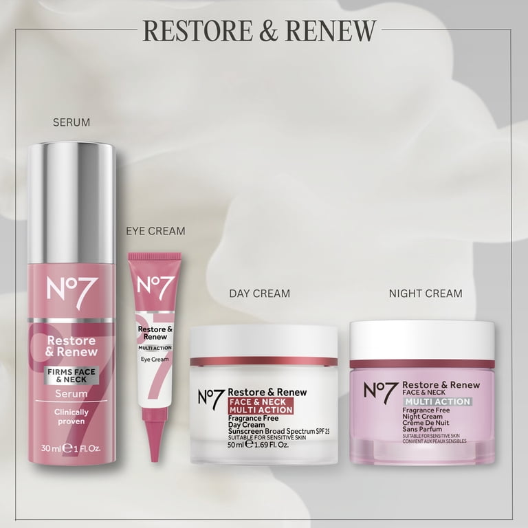 No7 Anti-Aging Restore & Renew Night Cream, Fragrance Free - 1.69
