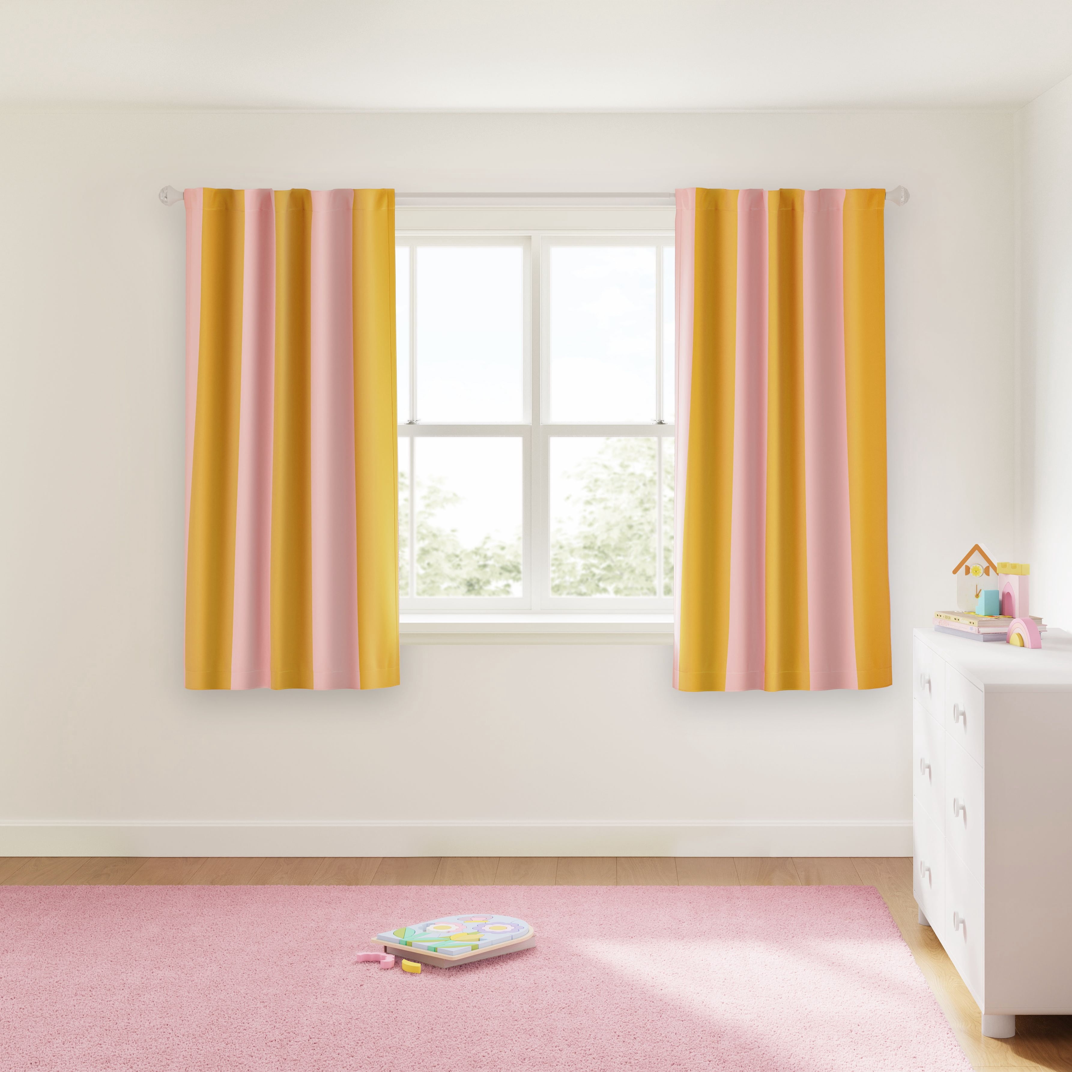 Mainstays Kids Cabana Stripe 100% Blackout Curtain Panel, Pink & Gold, 38 x 63 in