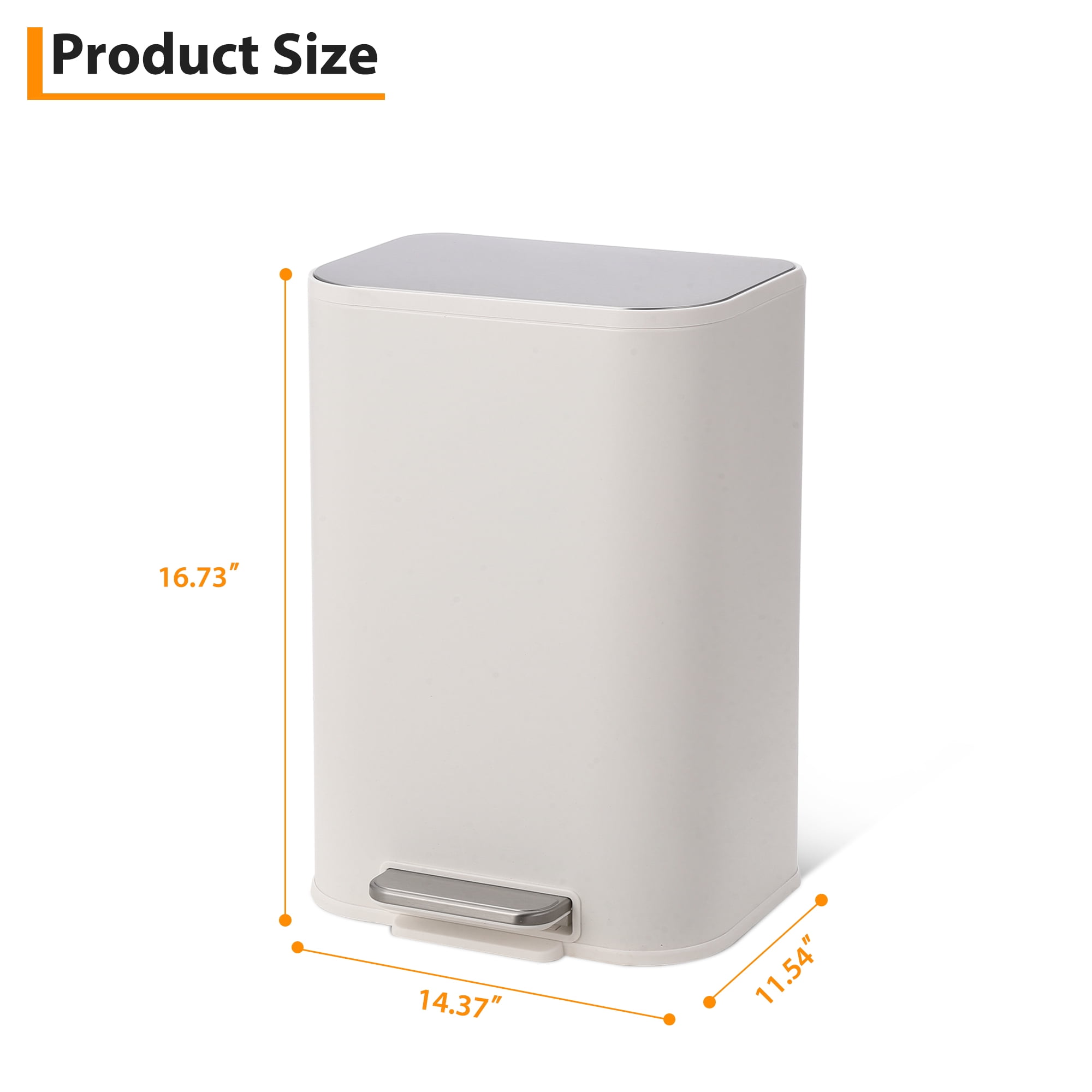 Kitchen Trash Can with Lid, Stainless Steel Garbage Can with Foot Pedal & Removable Inner Bucket, Rectangular Step On Waste Bin for Office Bedroom Living Room