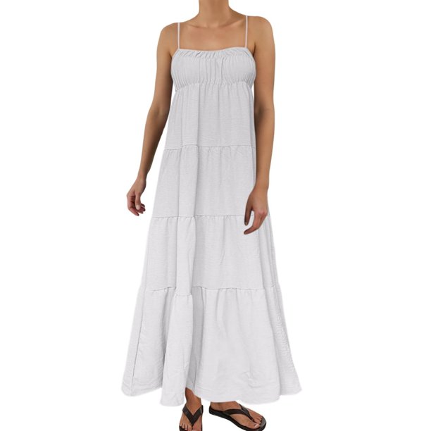 Vestido largo sin mangas de verano con tirantes finos y ribetes en contraste para mujer