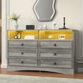 thumbnail image 3 of Winkalon Dressers for Bedroom 6 Drawer Dresser with LED Lights and Power Outlets,Gray, 3 of 9