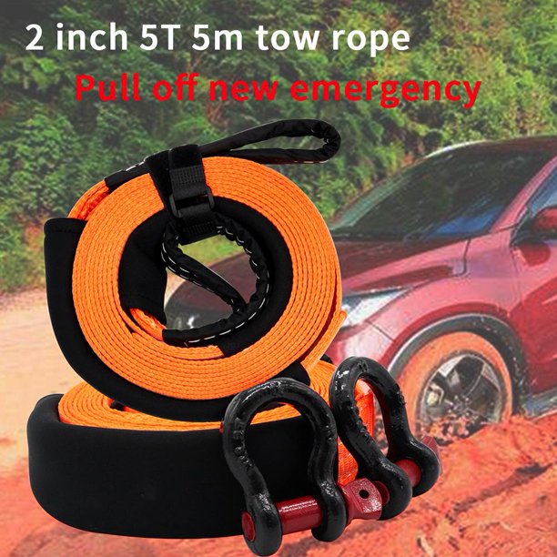 Cuerda de remolque de correa de remolque de recuperación de coche resistente de 5 m y 5 toneladas con 2 ganchos de remolque