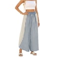 thumbnail image 6 of Sewkxo Womens Wide Leg Striped Boho Palazzo Pants with Lace Panel Summer Loose Elastic Waist Beach Vacation Lounge Pants,Blue L, 6 of 7