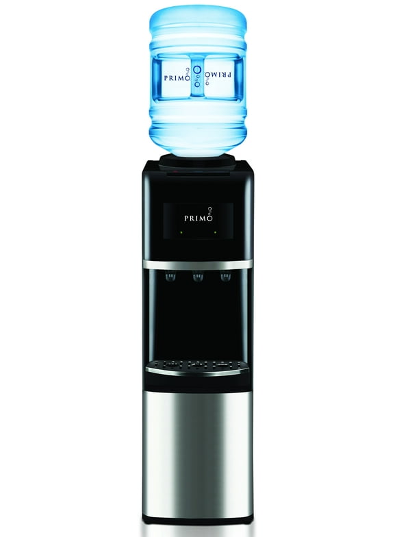 Primo Water Dispenser Top Loading, Hot/Cold/Cool Temperature, Stainless Steel, 36" Height, 3 or 5 Gallon