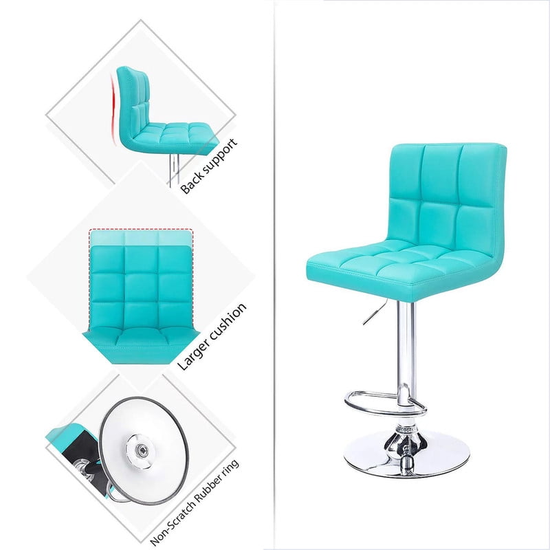Lacoo Bar Stools Adjustable 360-Degree Swivel PU Leather Barstools with Back Set of 2, Blue